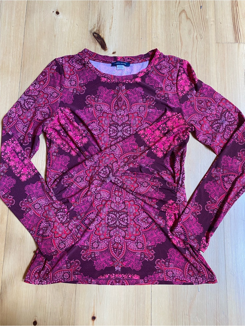 Tommy Hilfiger Slimming Pink and Burgundy Long-Sleeve Printed Shirt